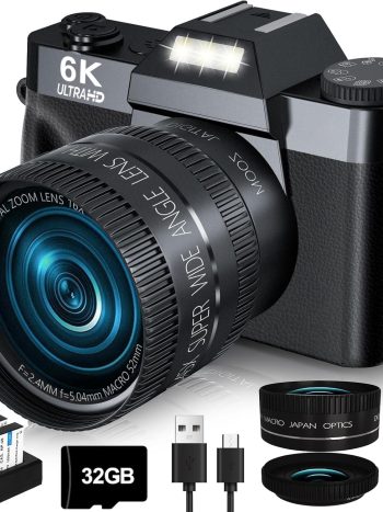 2024 Upgrade VJIANGER Digital Camera for Photography Vlogging Camera for YouTube with WiFi, 180° Flip Screen, 16X Digital Zoom, 52mm Lens, 2 Batteries, 32GB Micro SD Card(Black)