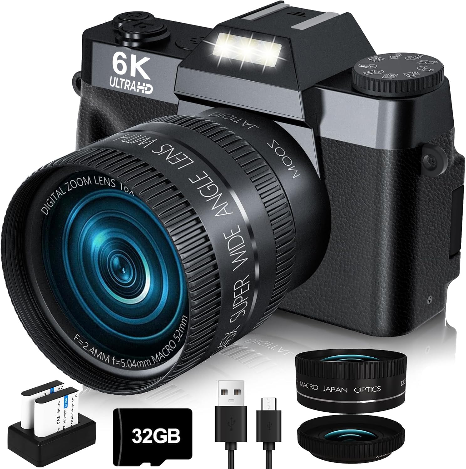 2024 Upgrade VJIANGER Digital Camera for Photography Vlogging Camera for YouTube with WiFi, 180° Flip Screen, 16X Digital Zoom, 52mm Lens, 2 Batteries, 32GB Micro SD Card(Black)