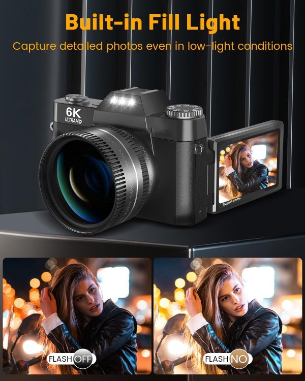 2024 Upgrade VJIANGER Digital Camera for Photography Vlogging Camera for YouTube with WiFi, 180° Flip Screen, 16X Digital Zoom, 52mm Lens, 2 Batteries, 32GB Micro SD Card(Black) - Image 5