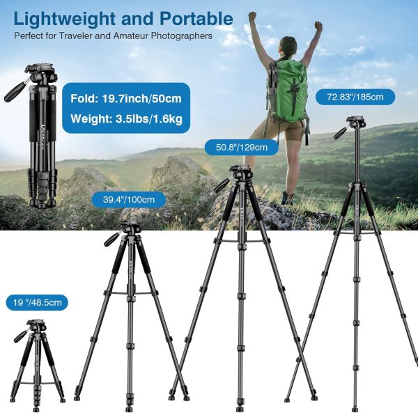 Tripod for Camera, 72" Tall Camera Tripod Monopod with Remote, Professional Heavy Duty Compact Camera Stand for Phone,DSLR, Spotting Scope, Telescope, Binocular - Image 3
