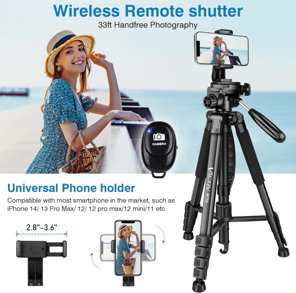 Tripod for Camera, 72" Tall Camera Tripod Monopod with Remote, Professional Heavy Duty Compact Camera Stand for Phone,DSLR, Spotting Scope, Telescope, Binocular - Image 5
