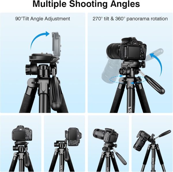 Tripod for Camera, 72" Tall Camera Tripod Monopod with Remote, Professional Heavy Duty Compact Camera Stand for Phone,DSLR, Spotting Scope, Telescope, Binocular - Image 7