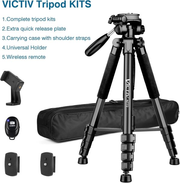 Tripod for Camera, 72" Tall Camera Tripod Monopod with Remote, Professional Heavy Duty Compact Camera Stand for Phone,DSLR, Spotting Scope, Telescope, Binocular - Image 8