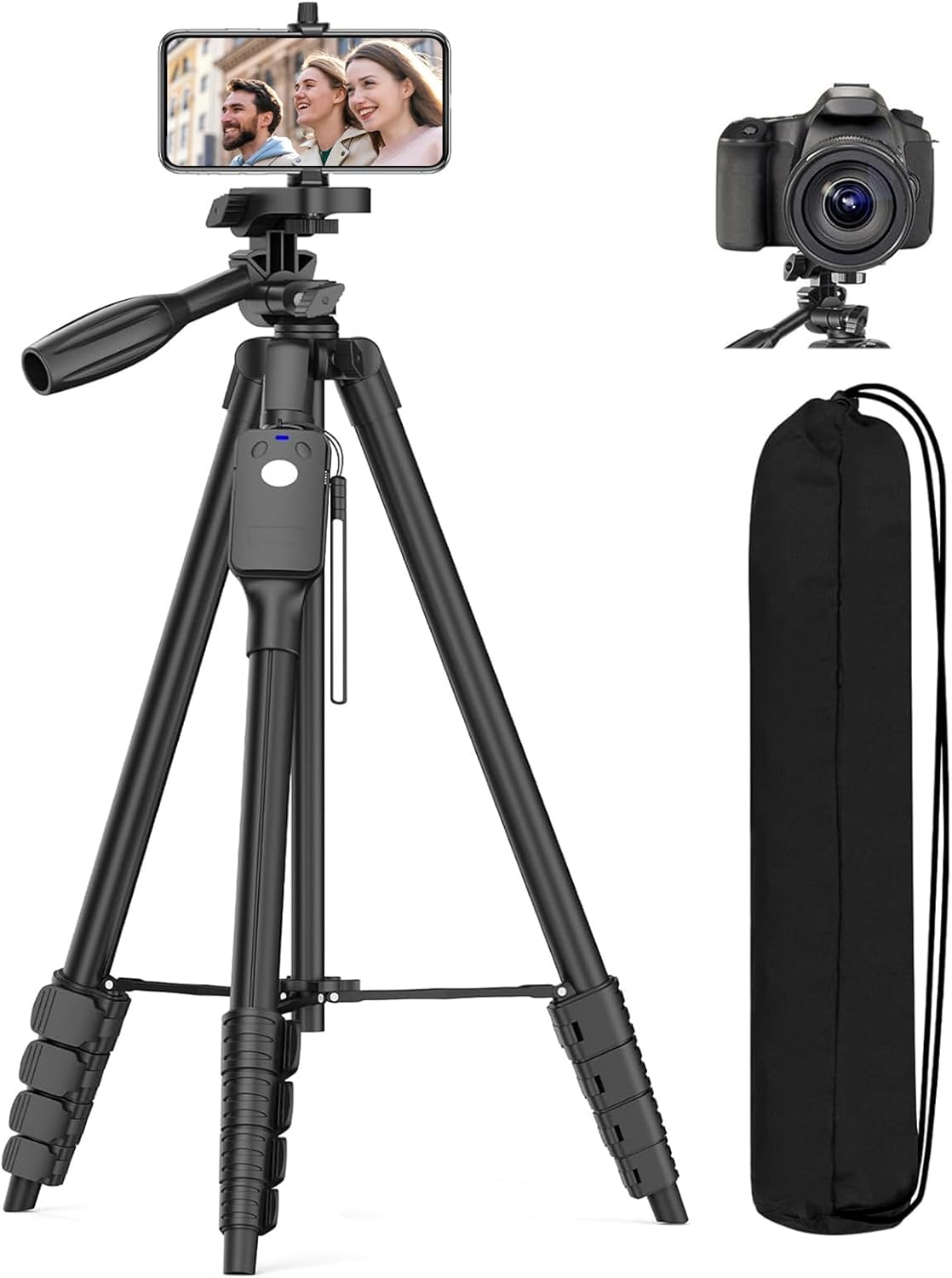 XXZU Tripod, 67″ Camera Tripod with Travel Bag, Cell Phone Tripod with Remote, Aluminum Portable Tripod Stand with Phone Tripod Mount & 1/4”Screw, for Phone/Camera/Projector/DSLR/SLR
